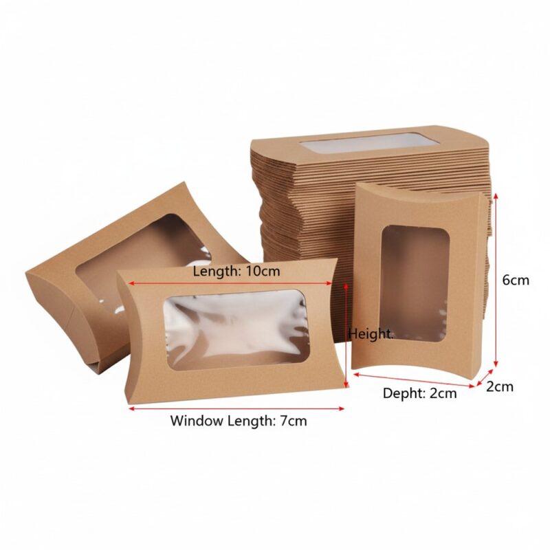 Creative Candy Box Brown Kraft Paper Mini Gift Pillow Boxes with Windows